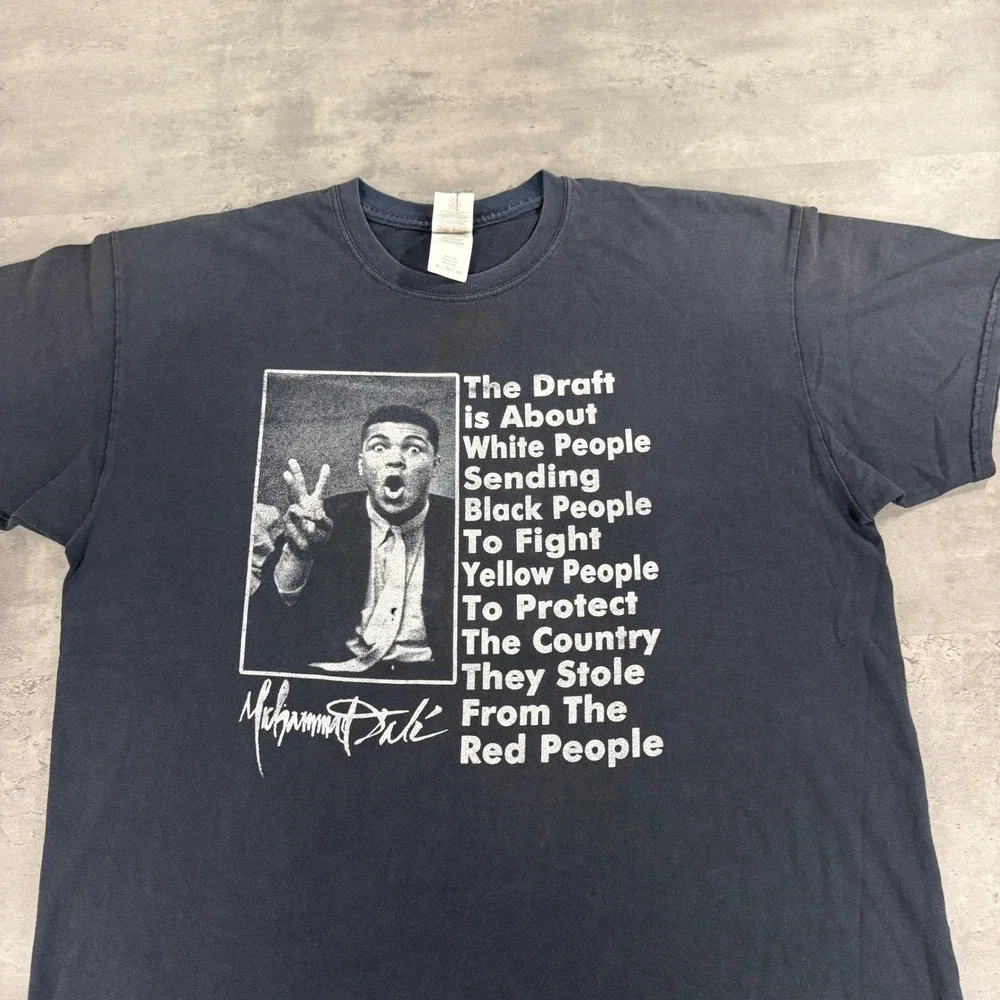 Vintage Muhammad Ali T Shirt Mens XL Black Anti-War Peace Quote Graphic Tee